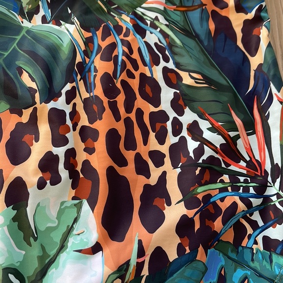 Shein M Tropical / Leopard Print Cut Out Waist Halter One Piece Swimsuit NWT - Picture 10 of 11